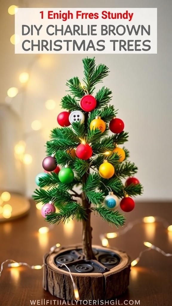 A simple Charlie Brown Christmas tree with felt ornaments and lights, set in a cozy holiday setting.